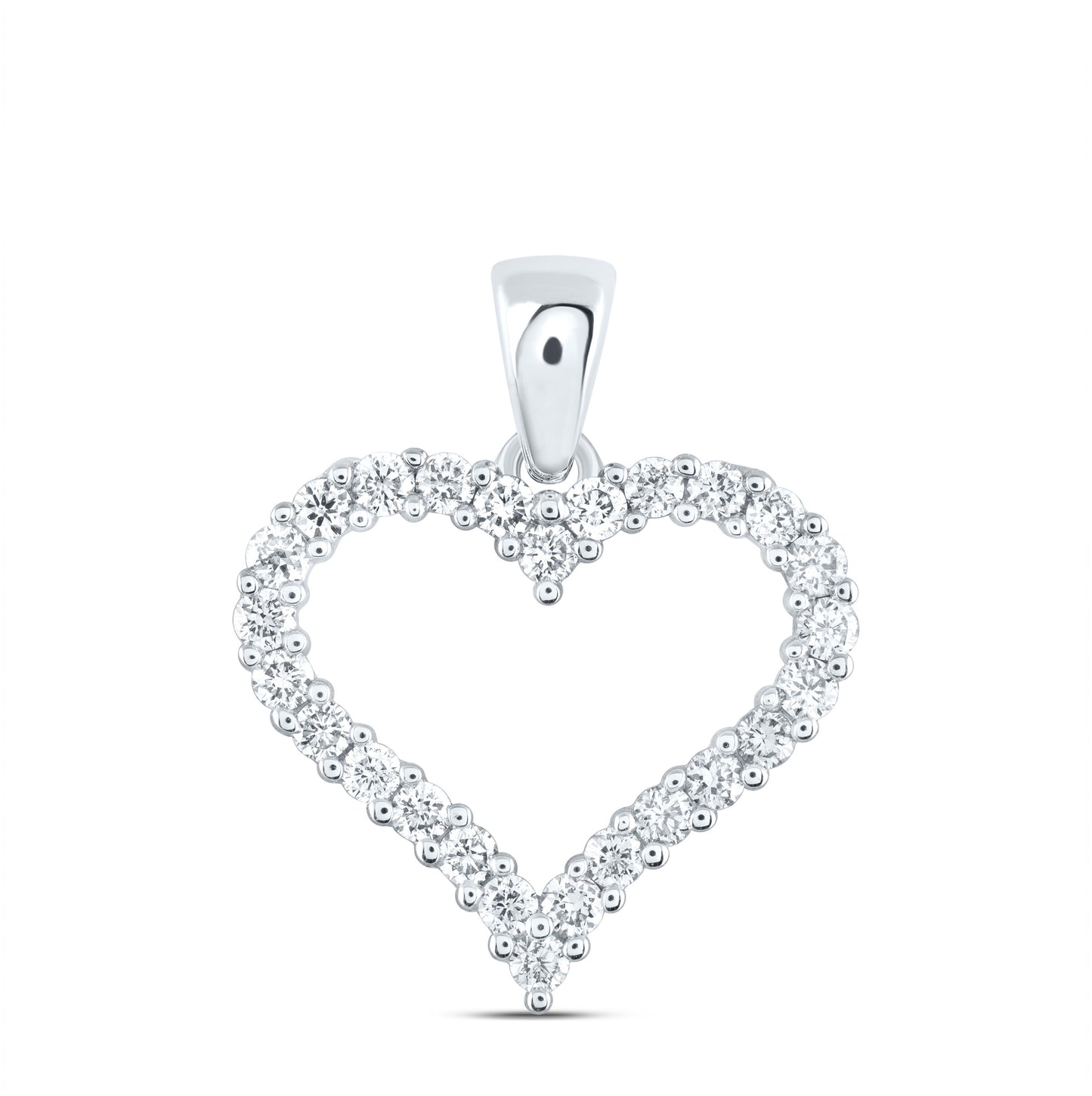 14K White Gold Womens Round Diamond Outline Heart Pendant 1/2 Cttw