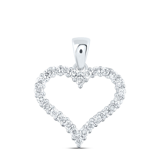 14K White Gold Womens Round Diamond Outline Heart Pendant 1/2 Cttw