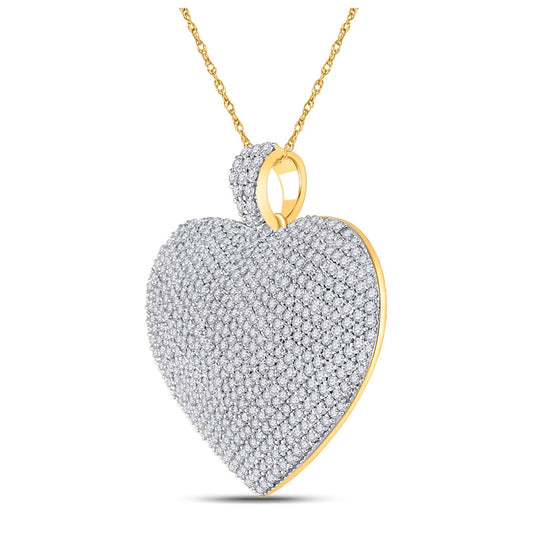 14K Yellow Gold Womens Round Diamond Charmed Heart Pendant 2 Cttw, Length: 1.14 In, Width: 1.24 In