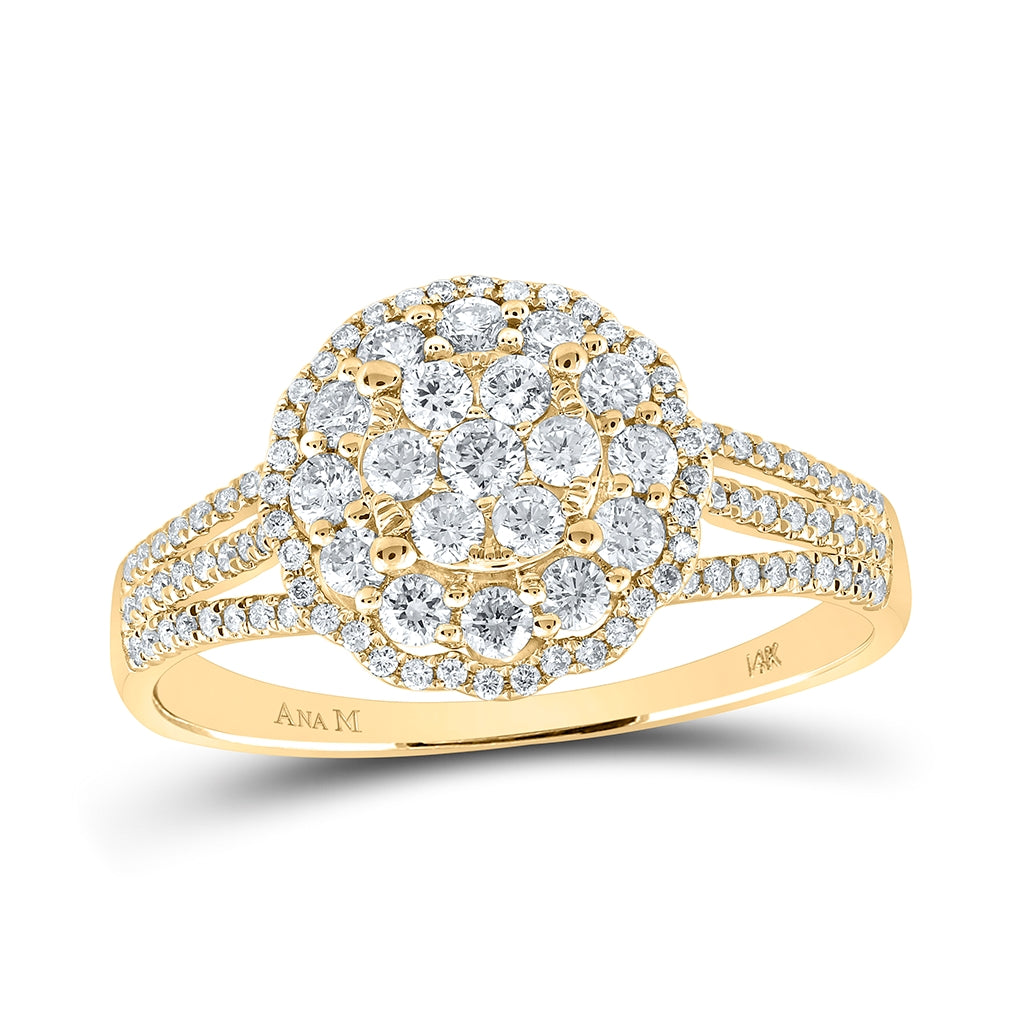 14K Yellow Gold Womens Round Diamond Halo Flower Cluster Ring 7/8 Cttw, Womens Size: 5-10