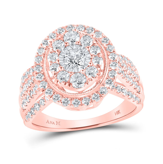 14K Rose Gold Round Diamond Oval Bridal Wedding Engagement Ring 1-1/2 Cttw, Womens Size: 5-10