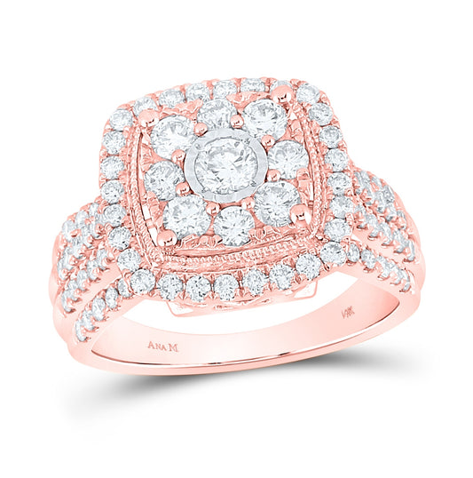 14K Rose Gold Round Diamond Cluster Bridal Wedding Engagement Ring 1-1/2 Cttw, Womens Size: 5-10