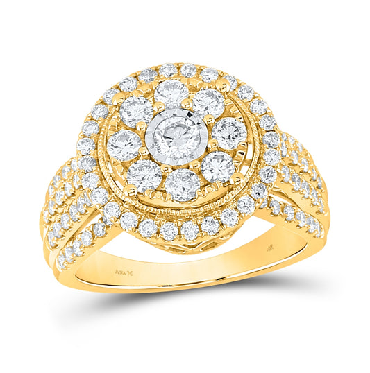 14K Yellow Gold Round Diamond Halo Bridal Wedding Engagement Ring 1-1/2ctw, Womens Size: 5-10