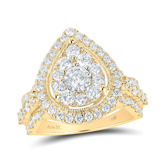 14K Yellow Gold Round Diamond Teardrop Bridal Wedding Engagement Ring 1-3/4 Cttw, Womens Size: 5-10