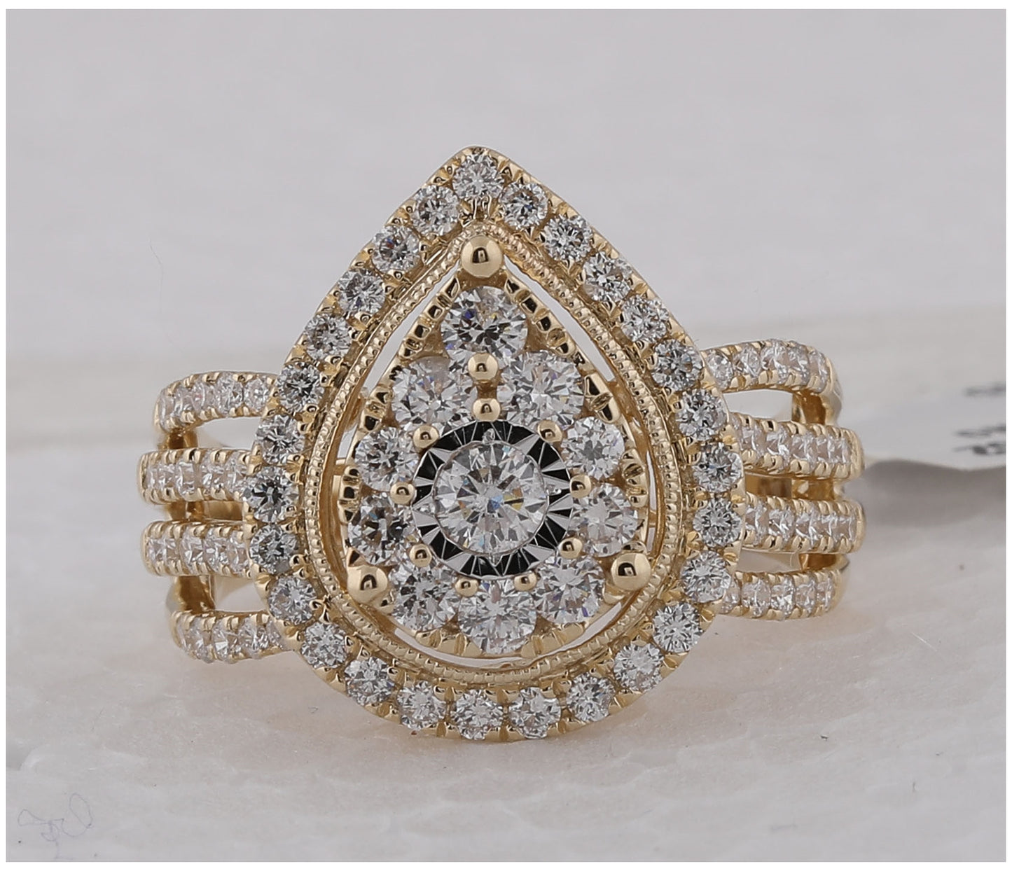 14K Yellow Gold Womens Round Diamond Teardrop Pear Cluster Ring 1-1/2 Cttw, Womens Size: 5-10