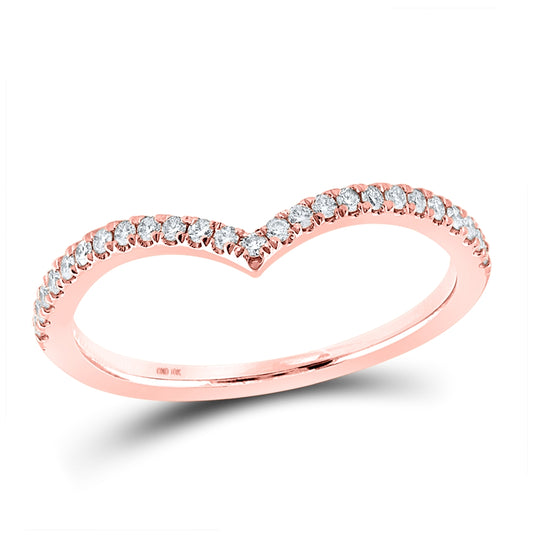 10K Rose Gold Womens Round Diamond Chevron Stackable Band Ring 1/5 Cttw, Womens Size: 5-10