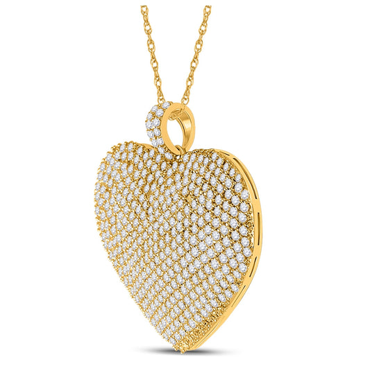 14K Yellow Gold Womens Round Diamond Heart Pendant 3 Cttw