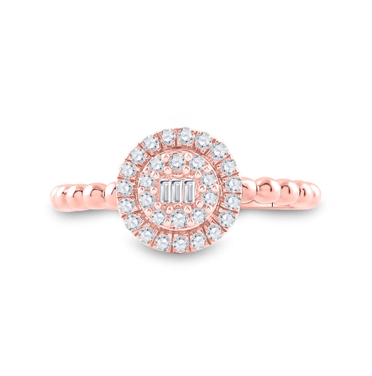 10K Rose Gold Womens Baguette Diamond Circle Cluster Ring 1/4 Cttw, Womens Size: 5-10