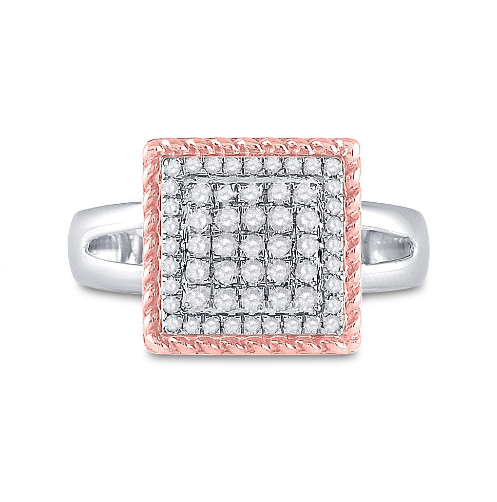 10K Two-tone Gold Womens Round Diamond Rope Square Cluster Ring 1/3 Cttw, Womens Size: 5-10