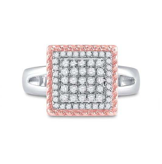 10K Two-tone Gold Womens Round Diamond Rope Square Cluster Ring 1/3 Cttw, Womens Size: 5-10
