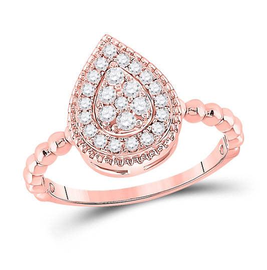 10K Rose Gold Womens Round Diamond Teardrop Cluster Ring 1/3 Cttw, Womens Size: 5-10