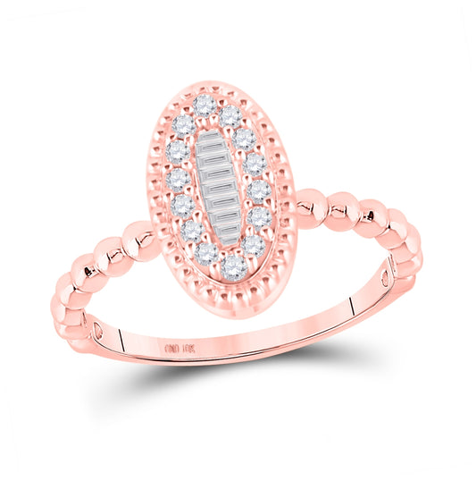 10K Rose Gold Womens Baguette Diamond Oval Cluster Ring 1/4 Cttw, Womens Size: 5-10