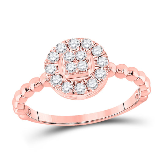 10K Rose Gold Womens Round Diamond Circle Cluster Ring 1/3 Cttw, Womens Size: 5-10