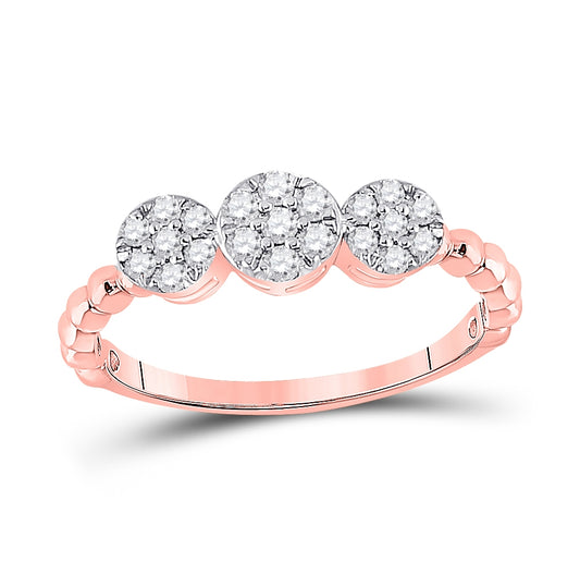 10K Rose Gold Womens Round Diamond Triple Flower Cluster Ring 1/3 Cttw, Womens Size: 5-10