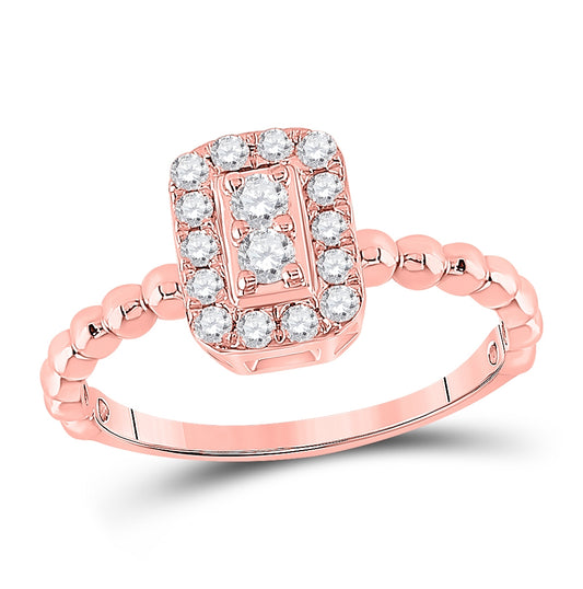 10K Rose Gold Womens Round Diamond Rectangle Cluster Ring 1/3 Cttw, Womens Size: 5-10