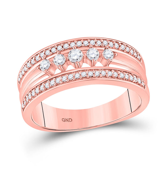 10K Rose Gold Womens Round Diamond 5-Stone Band Ring 1/3 Cttw, Womens Size: 5-10