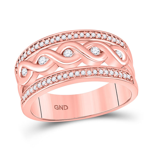 10K Rose Gold Womens Round Diamond Twist Scroll Band Ring 1/4 Cttw, Womens Size: 5-10