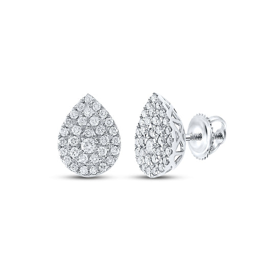 10K White Gold Womens Round Diamond Teardrop Cluster Earrings 1/2 Cttw
