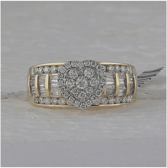 10K Yellow Gold Round Diamond Heart Bridal Wedding Engagement Ring 1 Cttw, Womens Size: 5-10