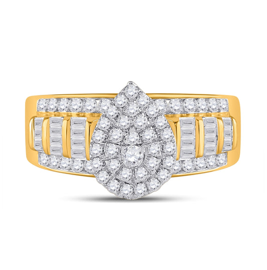 10K Yellow Gold Round Diamond Teardrop Bridal Wedding Engagement Ring 1 Cttw, Womens Size: 5-10