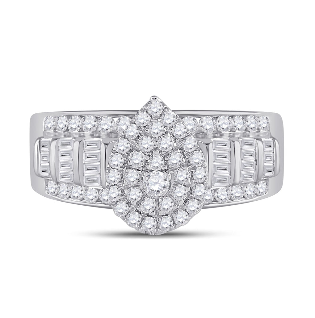 10K White Gold Baguette Diamond Cluster Bridal Wedding Engagement Ring 1 Cttw, Womens Size: 5-10