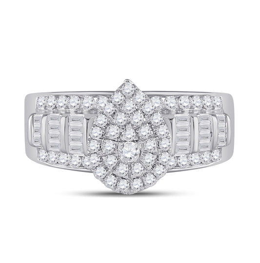 10K White Gold Baguette Diamond Cluster Bridal Wedding Engagement Ring 1 Cttw, Womens Size: 5-10