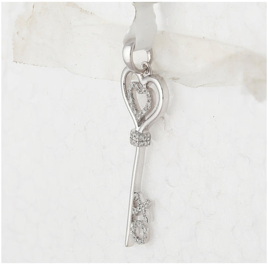 Sterling Silver Womens Round Diamond Heart XO Key Pendant 1/8ctw