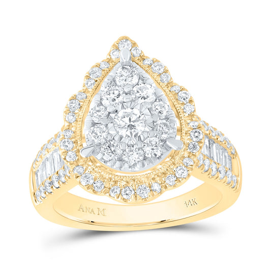 14K Yellow Gold Round Diamond Teardrop Bridal Wedding Engagement Ring 1-5/8 Cttw, Womens Size: 5-10