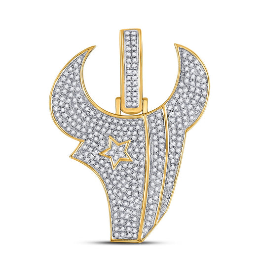 10kt Yellow Gold Mens Round Diamond Bull Charm Pendant 7/8 Cttw