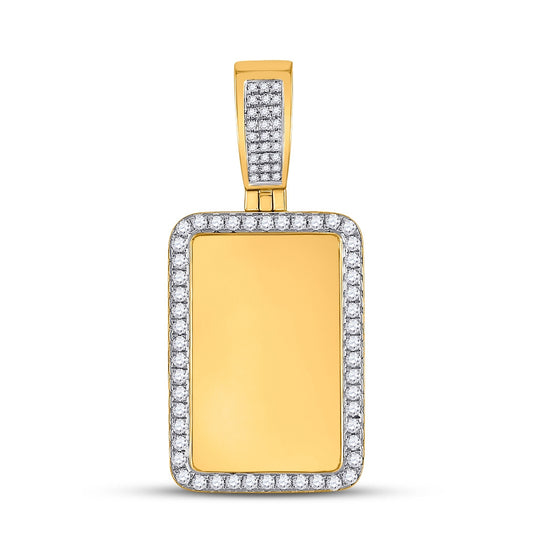 10K Yellow Gold Mens Round Diamond Dog Tag Picture Memory Pendant 3/4 Cttw, Length: 1.57 In, Width: 0.75 In