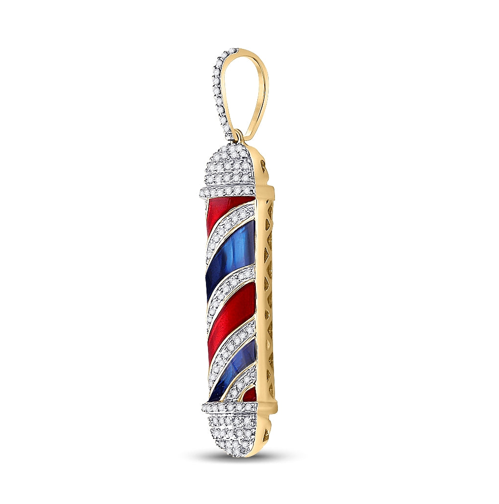 10K Yellow Gold Mens Round Diamond Barber Pole Charm Pendant 3/8 Cttw, Length: 1.8 In, Width: 0.35 In
