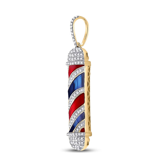10K Yellow Gold Mens Round Diamond Barber Pole Charm Pendant 3/8 Cttw, Length: 1.8 In, Width: 0.35 In
