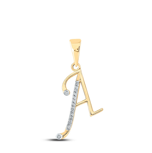 10K Yellow Gold Womens Round Diamond Initial Letter Pendant