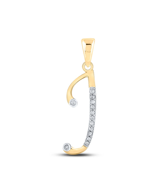 10K Yellow Gold Womens Round Diamond Initial Letter Pendant