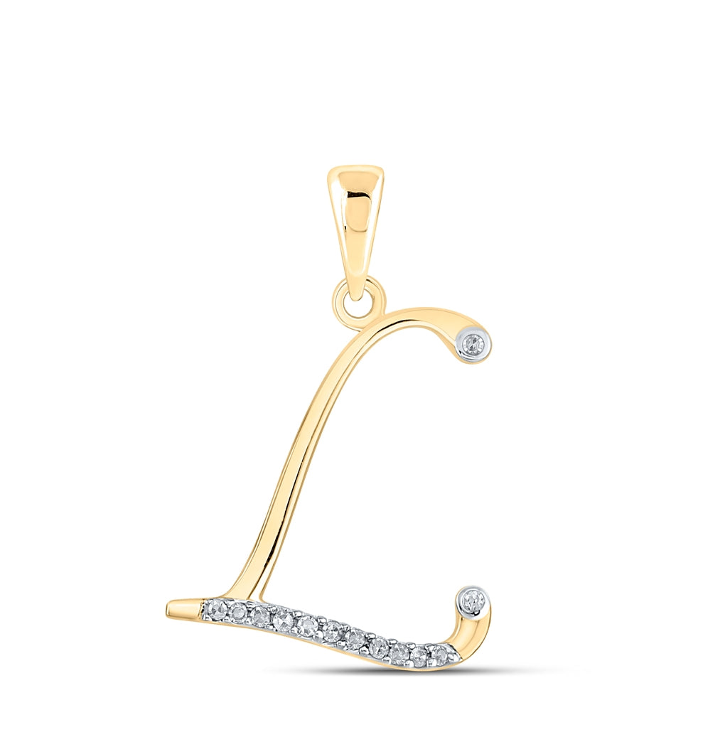 10K Yellow Gold Womens Round Diamond Initial Letter Pendant