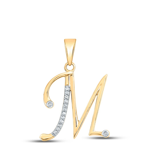10K Yellow Gold Womens Round Diamond Initial Letter Pendant