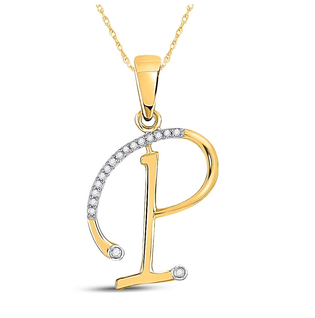 10K Yellow Gold Womens Round Diamond Initial Letter Pendant
