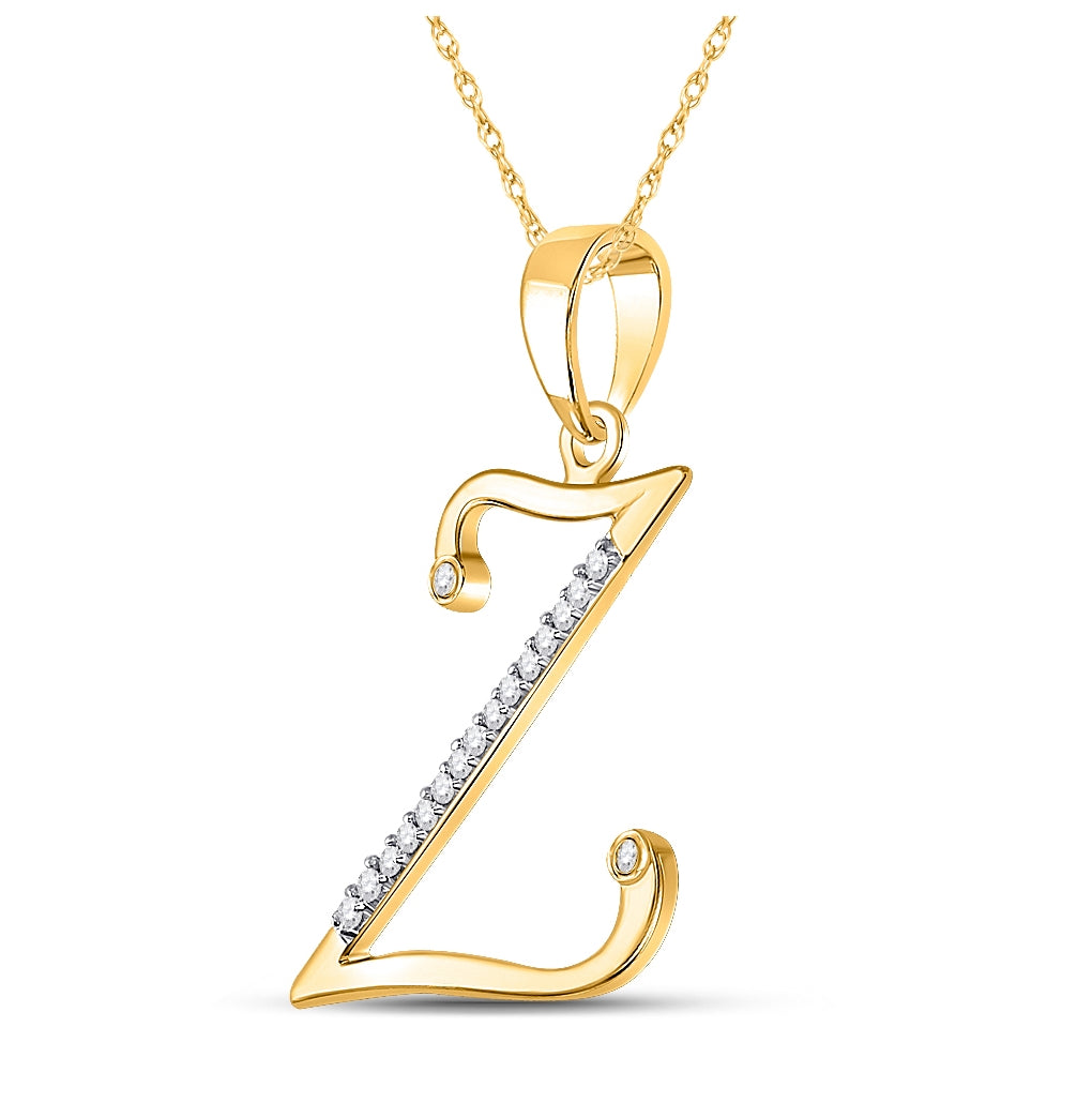 10K Yellow Gold Womens Round Diamond Initial Letter Pendant