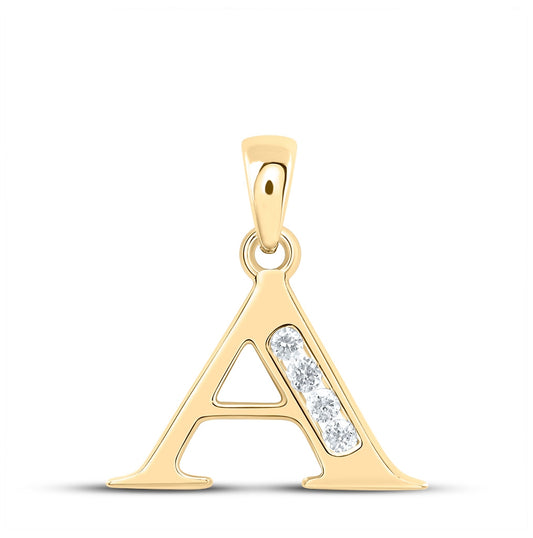 10K Yellow Gold Womens Round Diamond Initial Letter Pendant