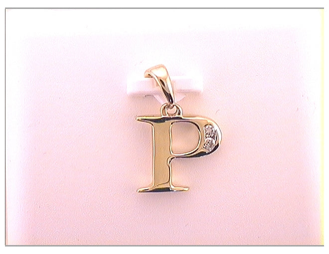 10K Yellow Gold Womens Round Diamond Initial Letter Pendant