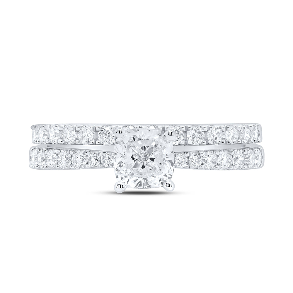 14kt White Gold Womens Cushion Diamond Bridal Wedding Engagement Ring Band Set 1-1/5 Cttw (certified)
