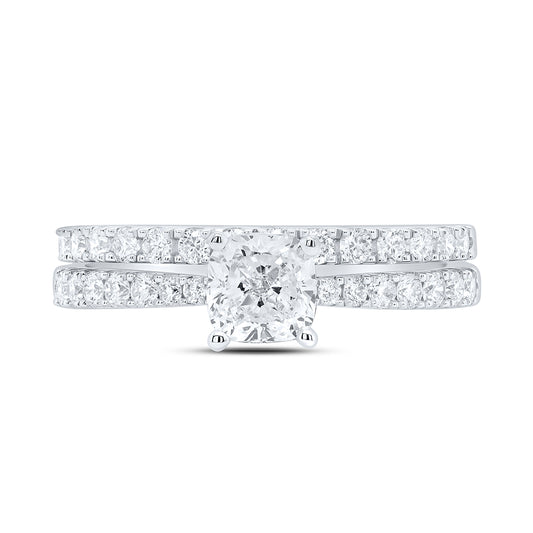 14kt White Gold Womens Cushion Diamond Bridal Wedding Engagement Ring Band Set 1-1/5 Cttw (certified)
