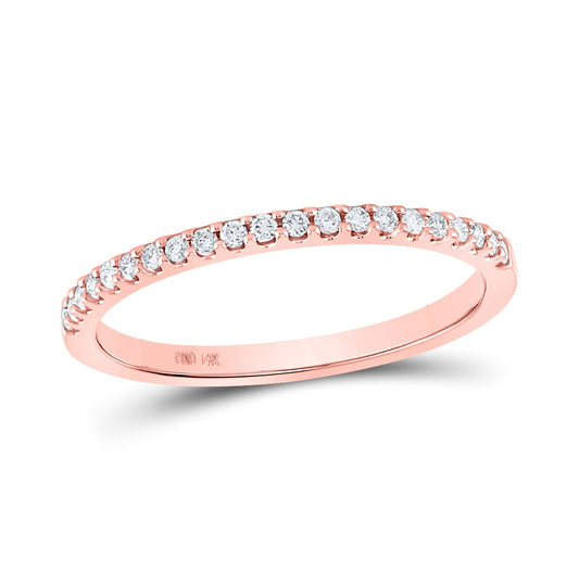 14kt Rose Gold Womens Round Diamond Wedding Single Row Band 1/6 Cttw