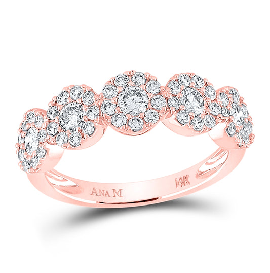 14K Rose Gold Womens Round Diamond Circle 5-stone Ring 1 Cttw, Womens Size: 5-10