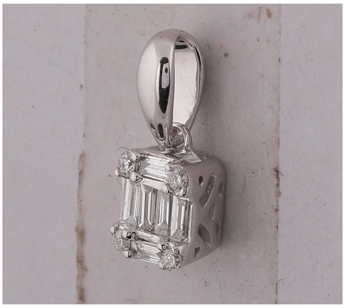 14K White Gold Womens Baguette Diamond Fashion Cluster Pendant 1/8 Cttw