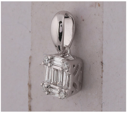 14K White Gold Womens Baguette Diamond Fashion Cluster Pendant 1/8 Cttw