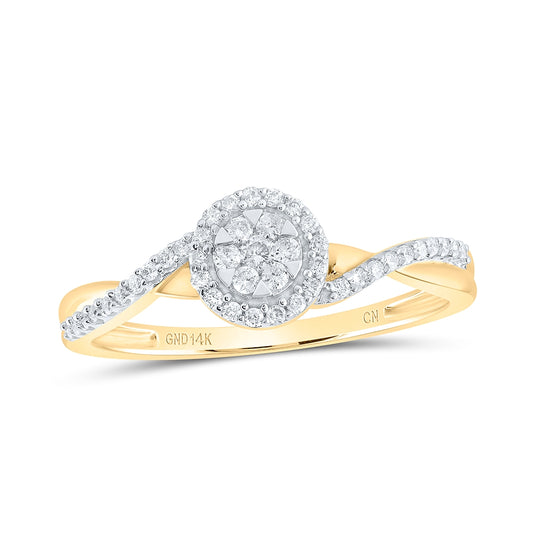 14K Yellow Gold Womens Round Diamond Twist Cluster Ring 1/5 Cttw, Womens Size: 5-10