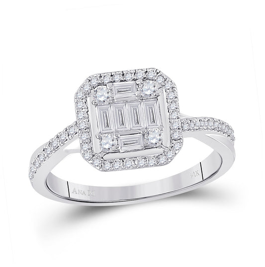 14kt White Gold Womens Baguette Diamond Cluster Bridal Wedding Engagement Ring 5/8 Cttw