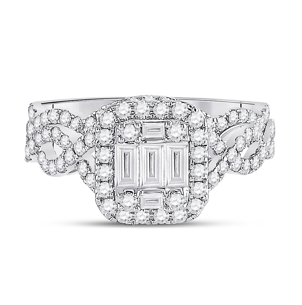14K White Gold Baguette Diamond Bridal Wedding Ring Band Set 1 Cttw, Womens Size: 5-10