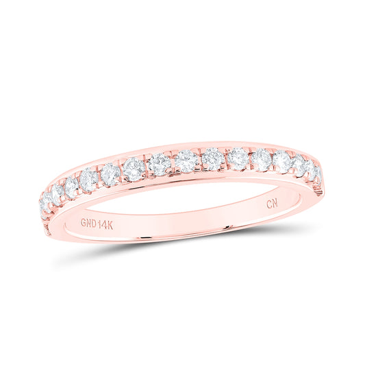 14kt Rose Gold Womens Round Diamond Wedding Single Row Band 1/3 Cttw